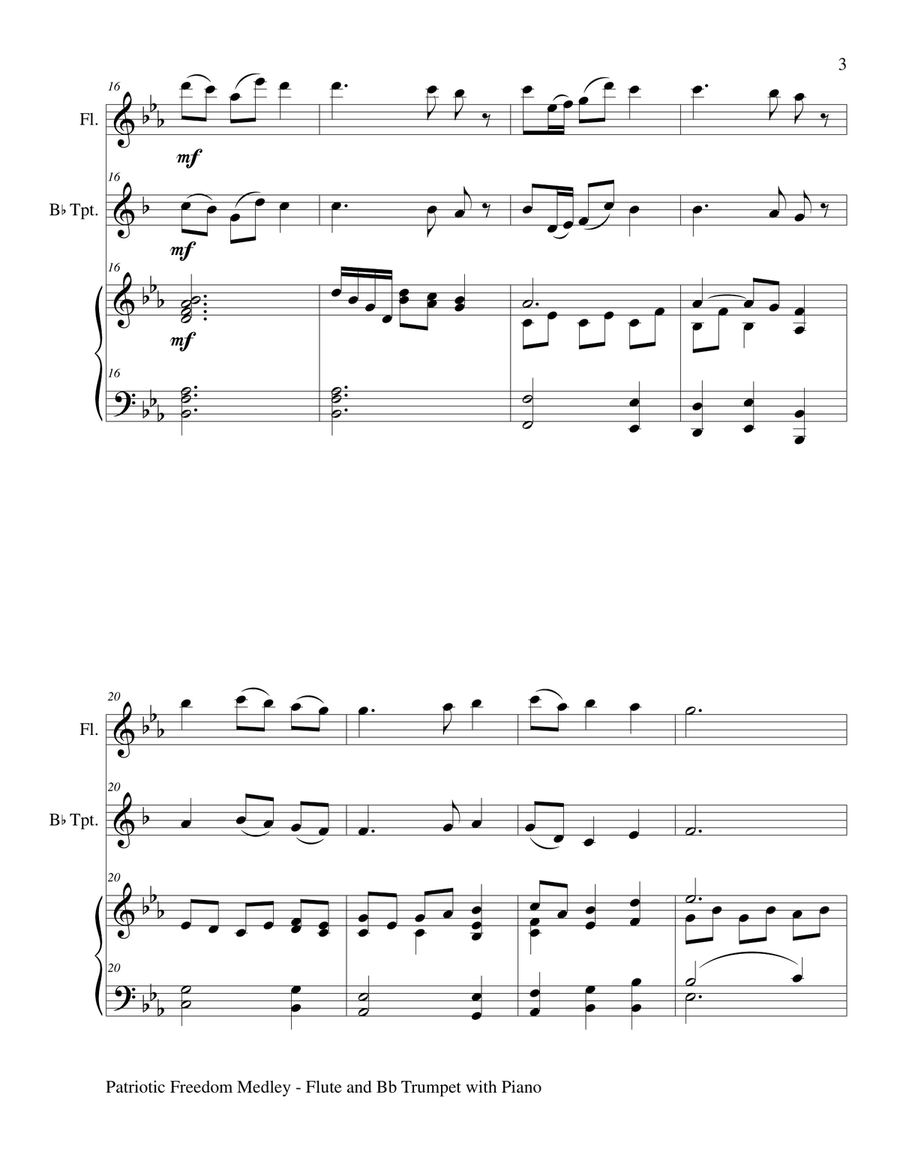 PATRIOTIC FREEDOM MEDLEY (Flute and Bb Trumpet with Piano/Score and Parts) Flute scores gallery preview page 4