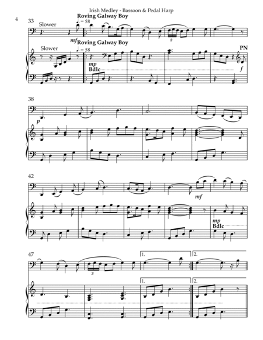 Irish Medley, Duet for Bassoon & Pedal Harp Bassoon scores gallery preview page 4