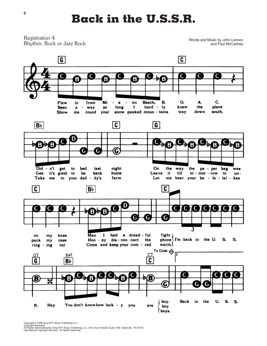Back In The U.S.S.R. Electronic Keyboard scores gallery preview page 1