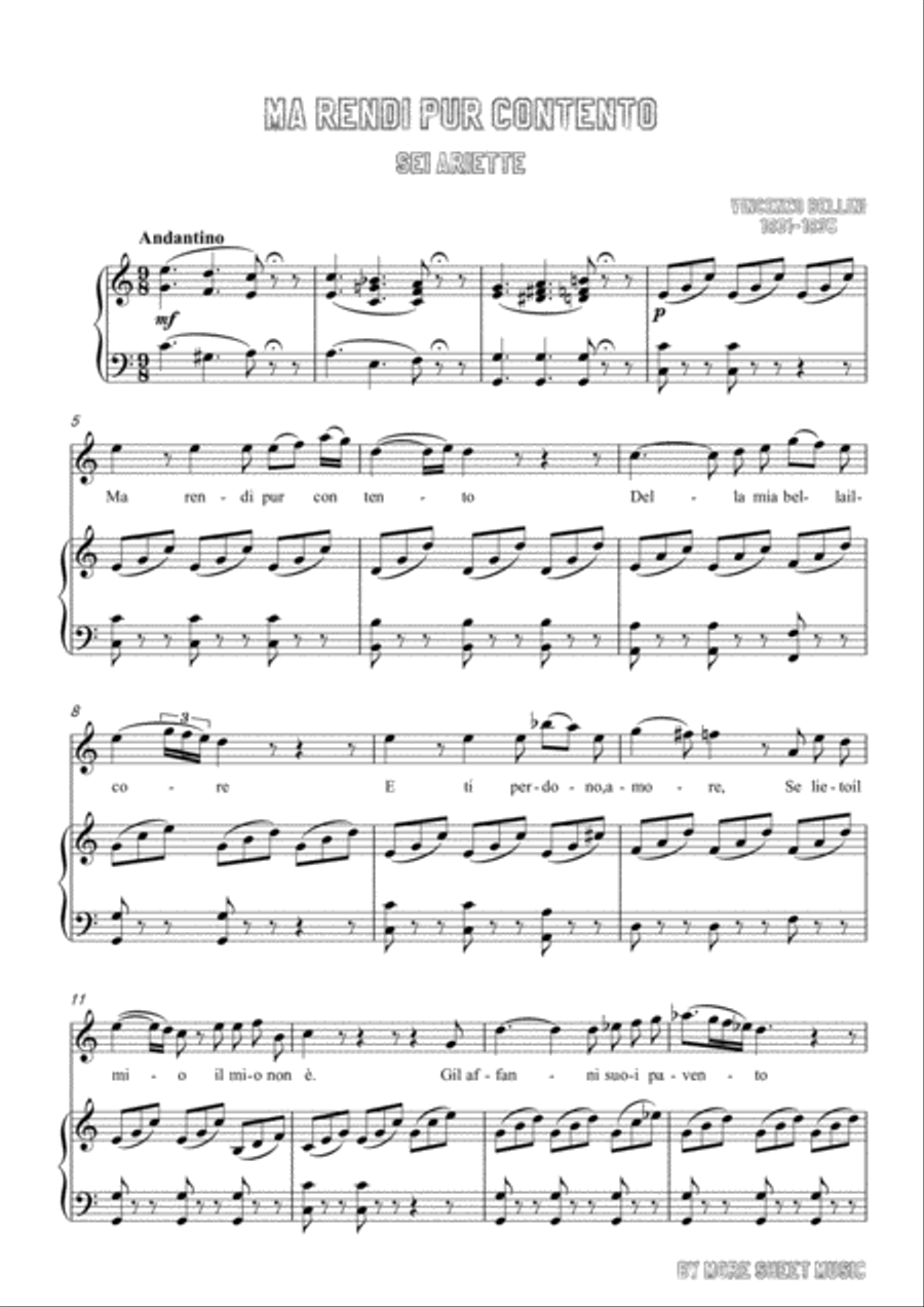 Bellini-Ma rendi pur contento in C Major,for voice and piano Voice Solo scores gallery preview page 3