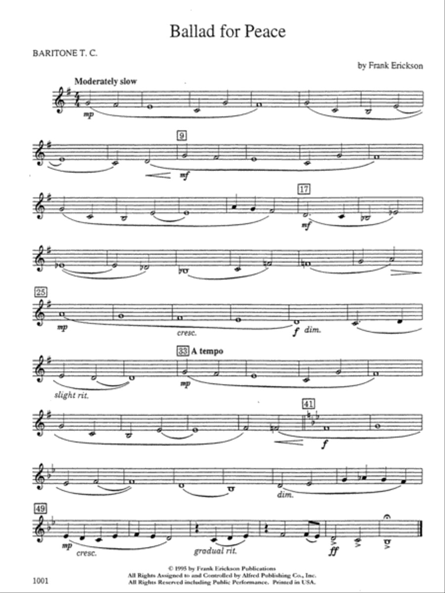 Ballad for Peace: Baritone T.C. Concert Band scores gallery preview page 1