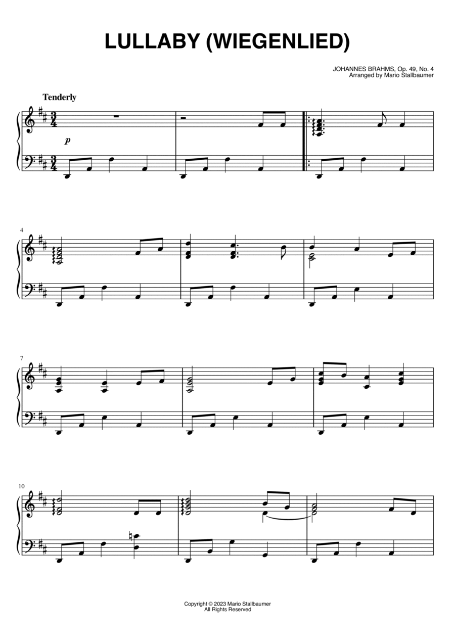 Brahms' Lullaby (Wiegenlied, Op. 49, No. 4) Piano Solo scores gallery preview page 1