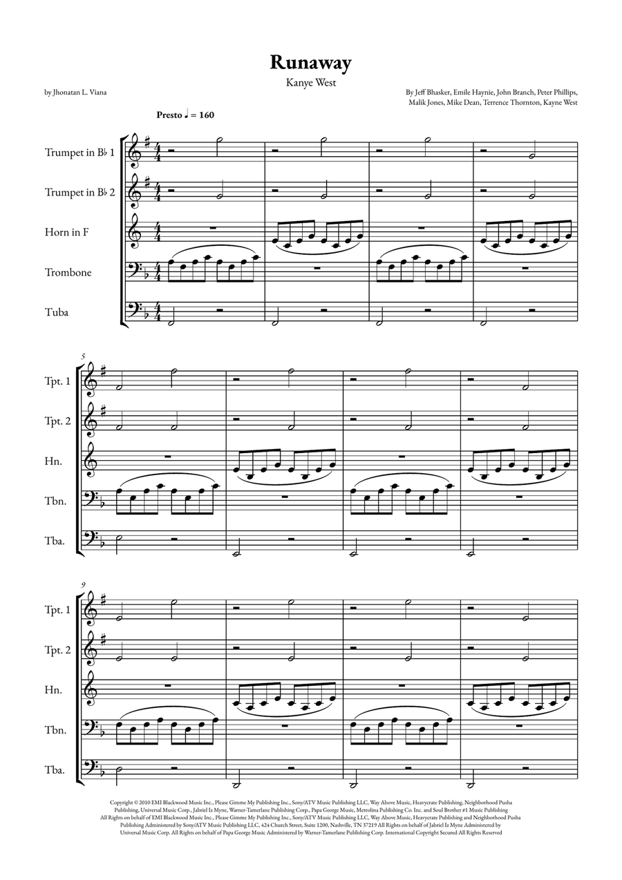 Runaway Brass Quintet scores gallery preview page 1