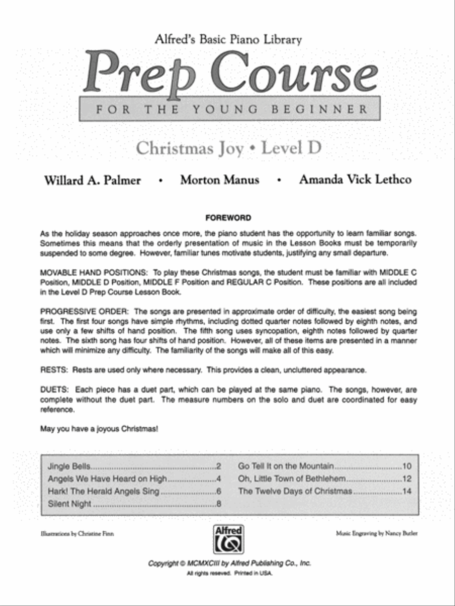 Alfred's Basic Piano Prep Course Christmas Joy!, Book D Piano Method scores gallery preview page 2