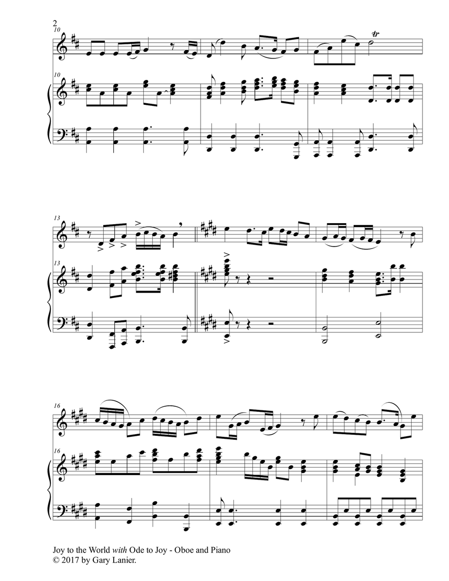 JOY TO THE WORLD with ODE TO JOY (Oboe with Piano & Score/Part) Piano scores gallery preview page 3