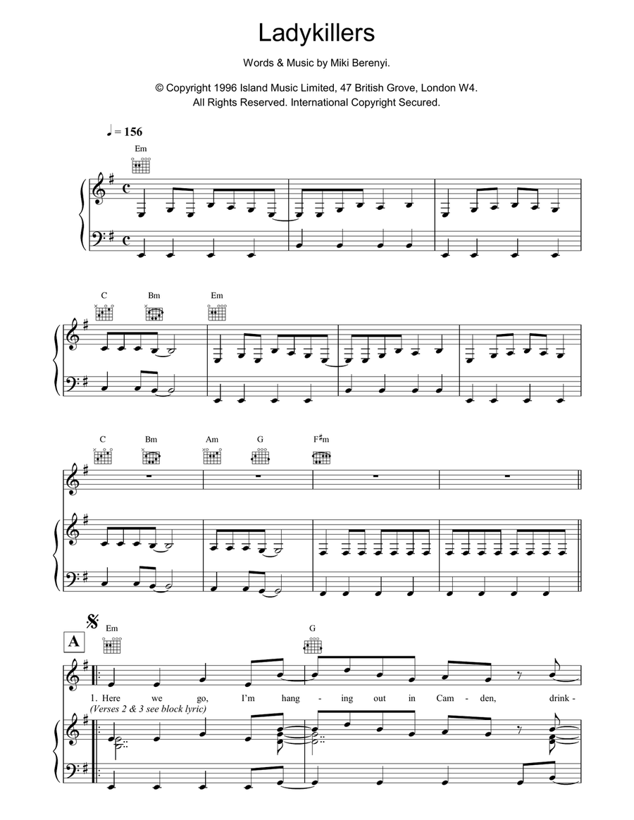 Ladykillers Piano, Vocal, Guitar scores gallery preview page 1