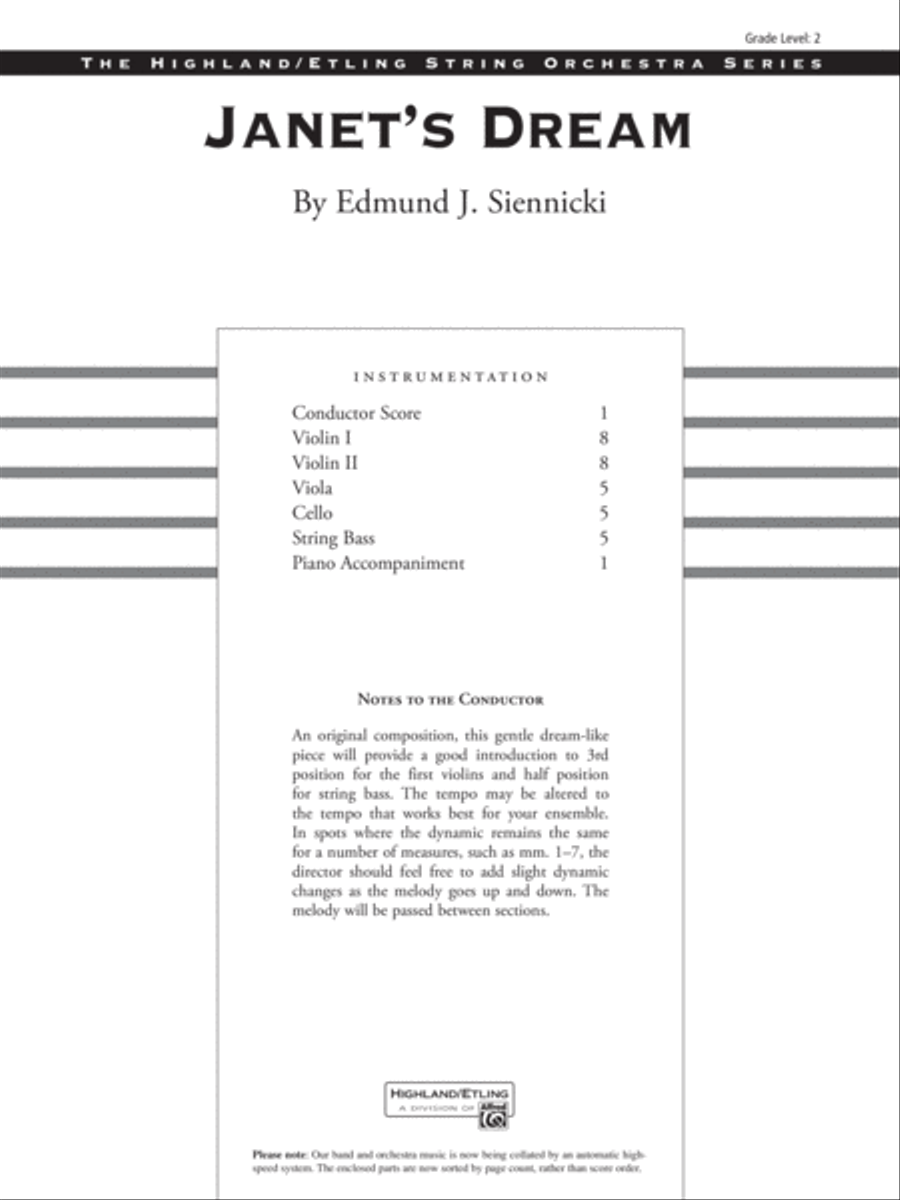Janet's Dream: Score String Orchestra scores gallery preview page 1