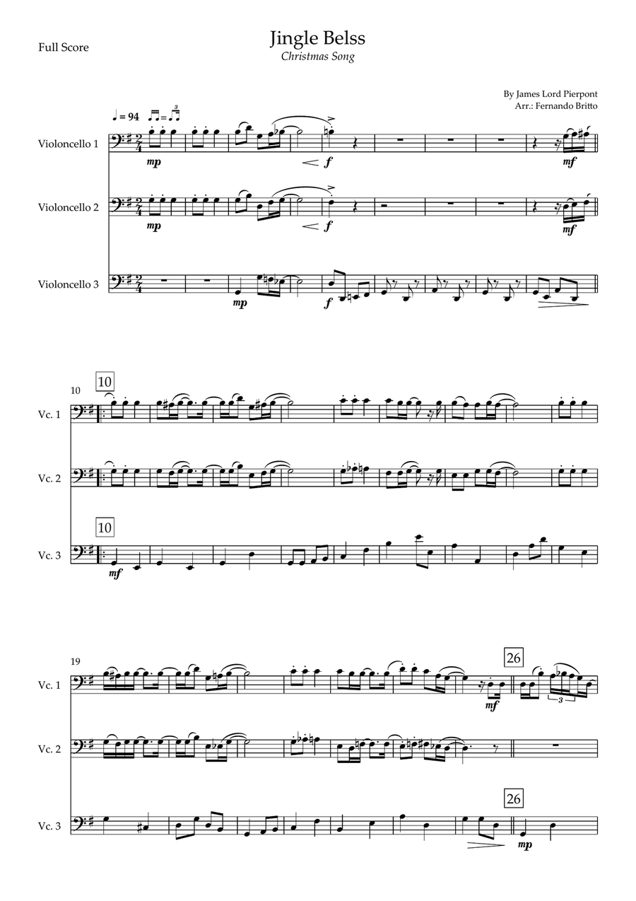 Jingle Bells - Jazz Version (Christmas Song) for Cello Trio