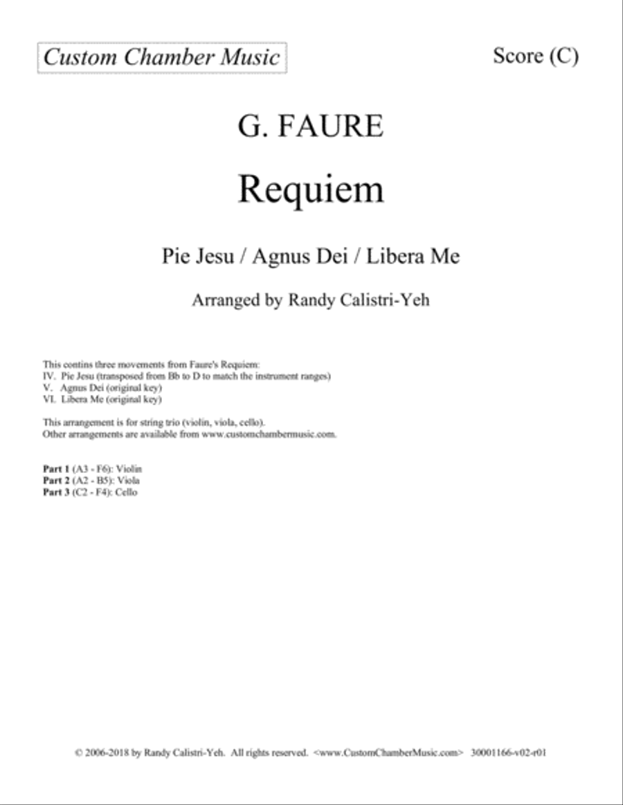 Faure Requiem (string trio) String Trio scores gallery preview page 1