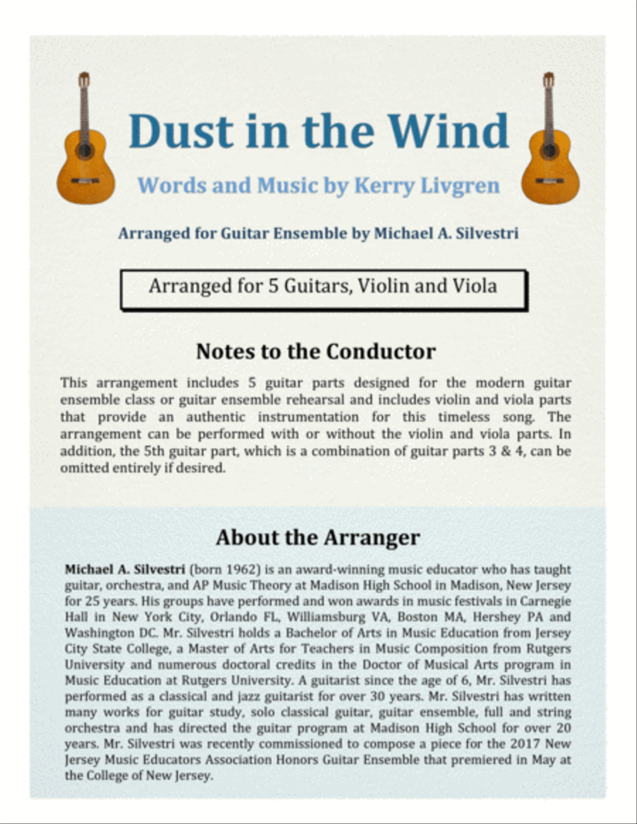 Dust In The Wind Guitar Ensemble scores gallery preview page 1