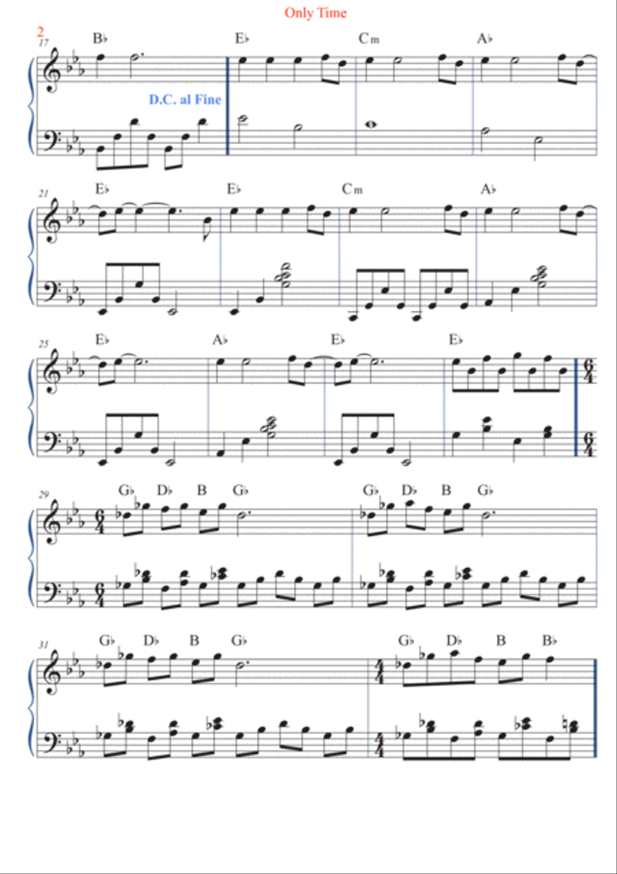 Only Time Only Time Piano Solo scores gallery preview page 2