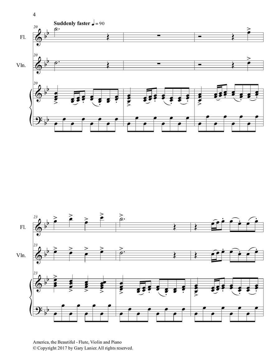 AMERICA, THE BEAUTIFUL (Trio – Flute, Violin and Piano/Score and Parts) Flute scores gallery preview page 5