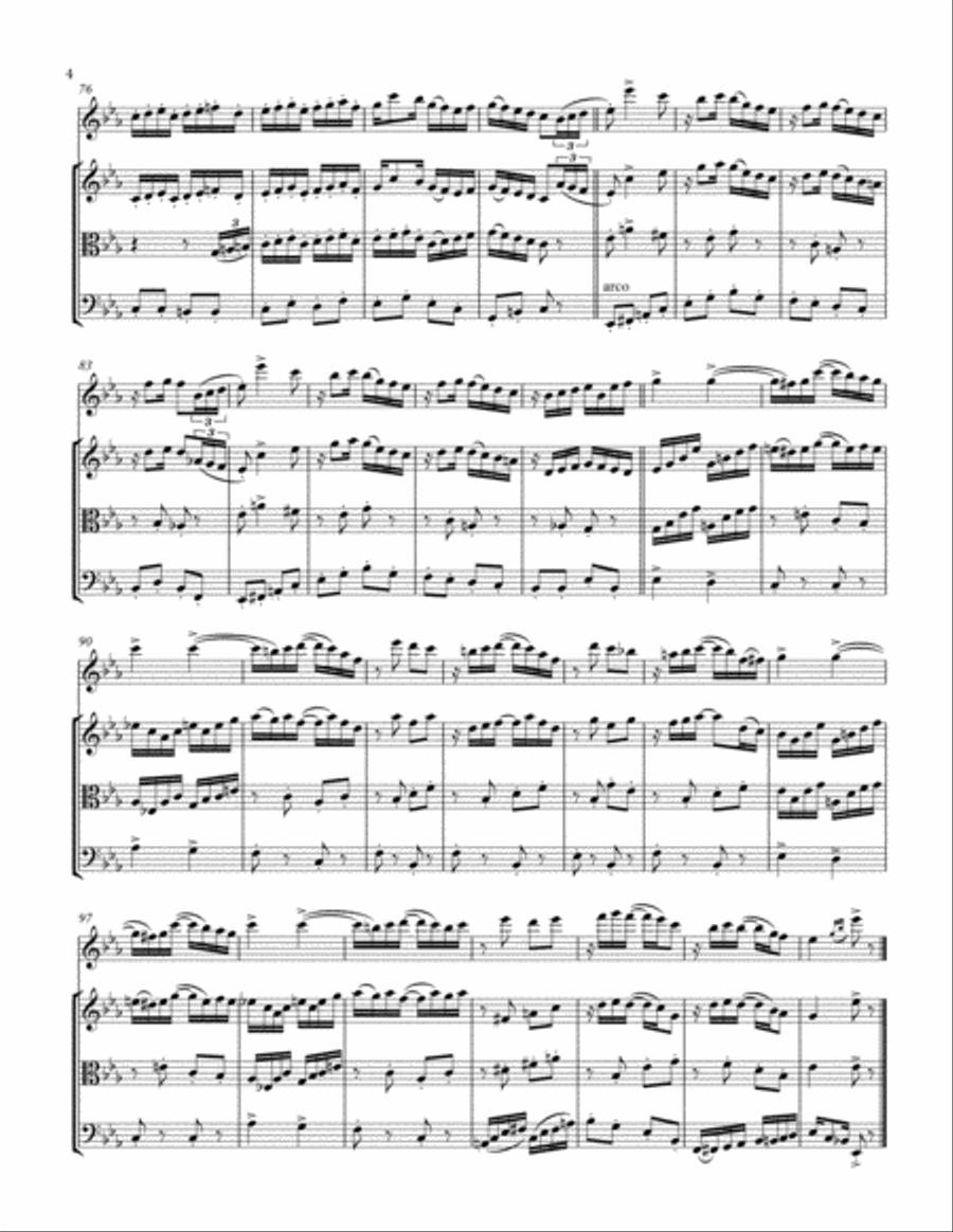 Temptation Rag, by Henry Lodge (1909), arranged for Flute & String Trio Small Ensemble scores gallery preview page 4