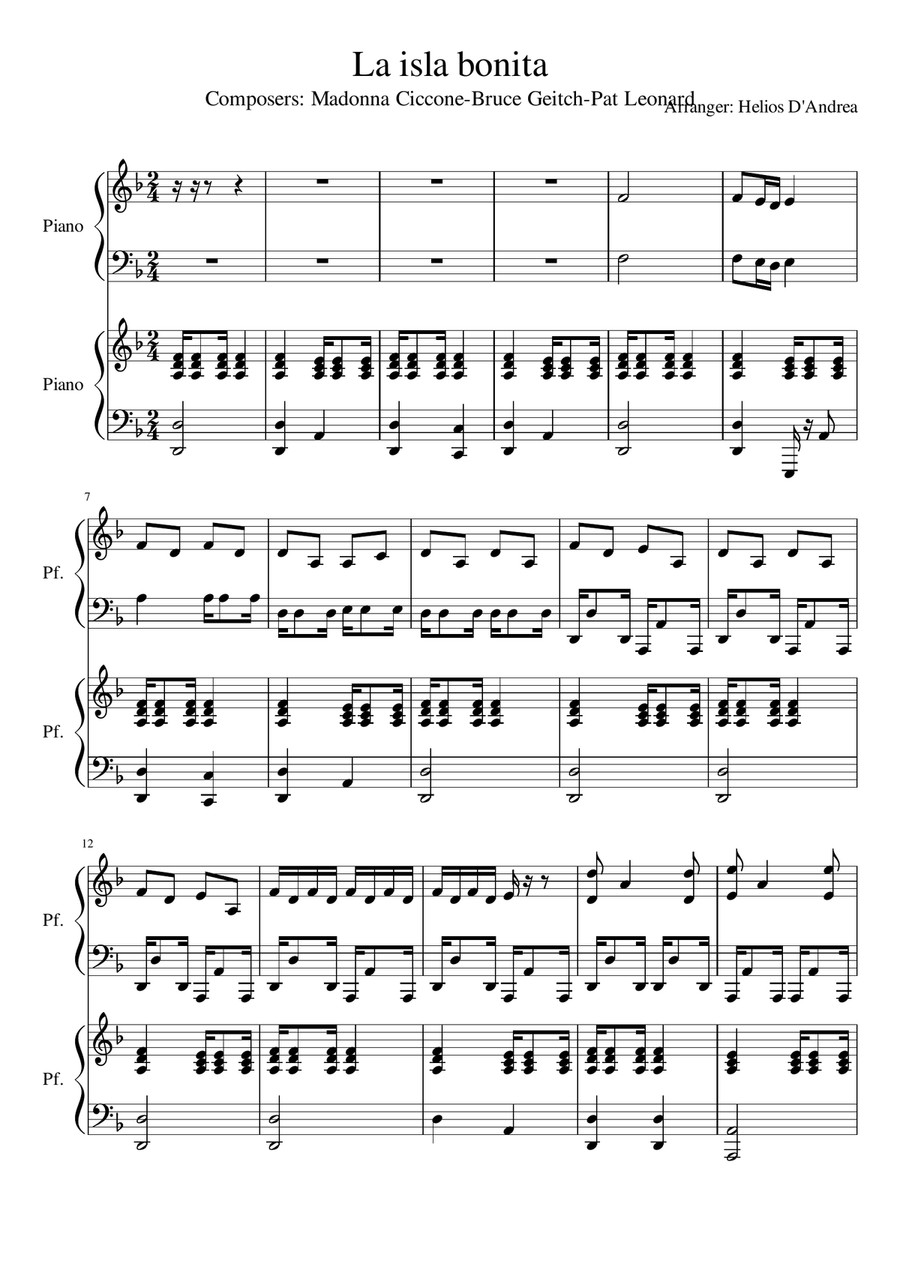 La Isla Bonita Piano scores gallery preview page 1
