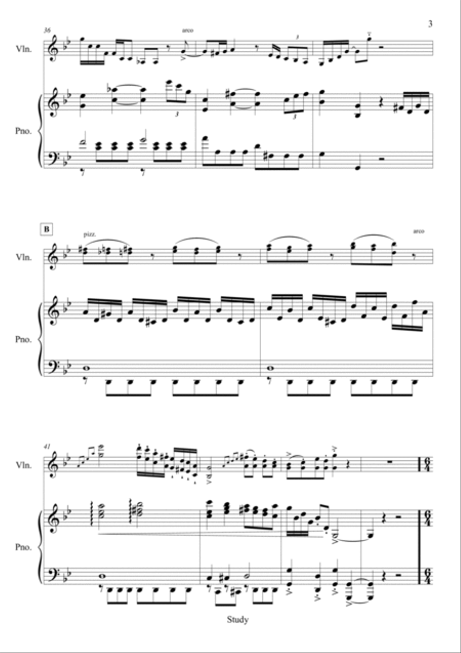 Study - a piece for solo violin and piano Violin Solo scores gallery preview page 3