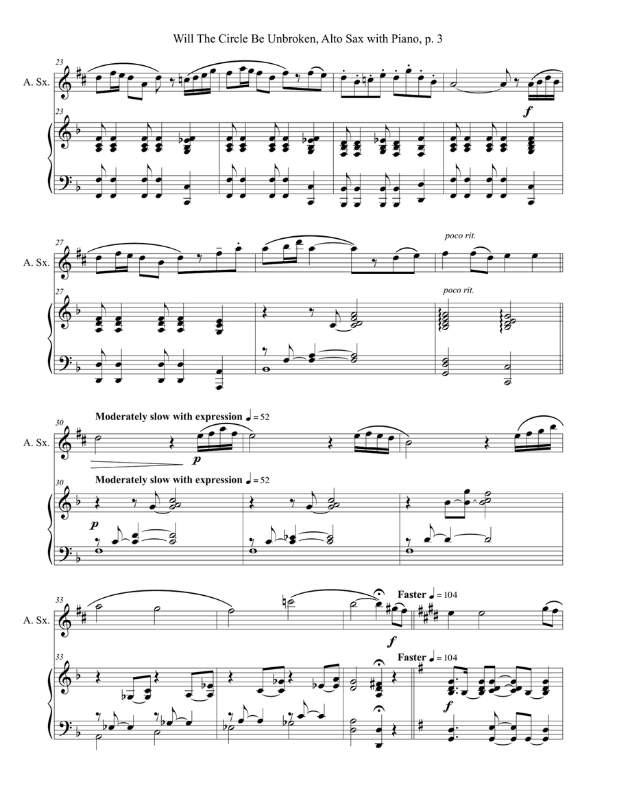 WILL THE CIRCLE BE UNBROKEN (Alto Sax with Piano - Score & Part included) Alto Saxophone scores gallery preview page 4