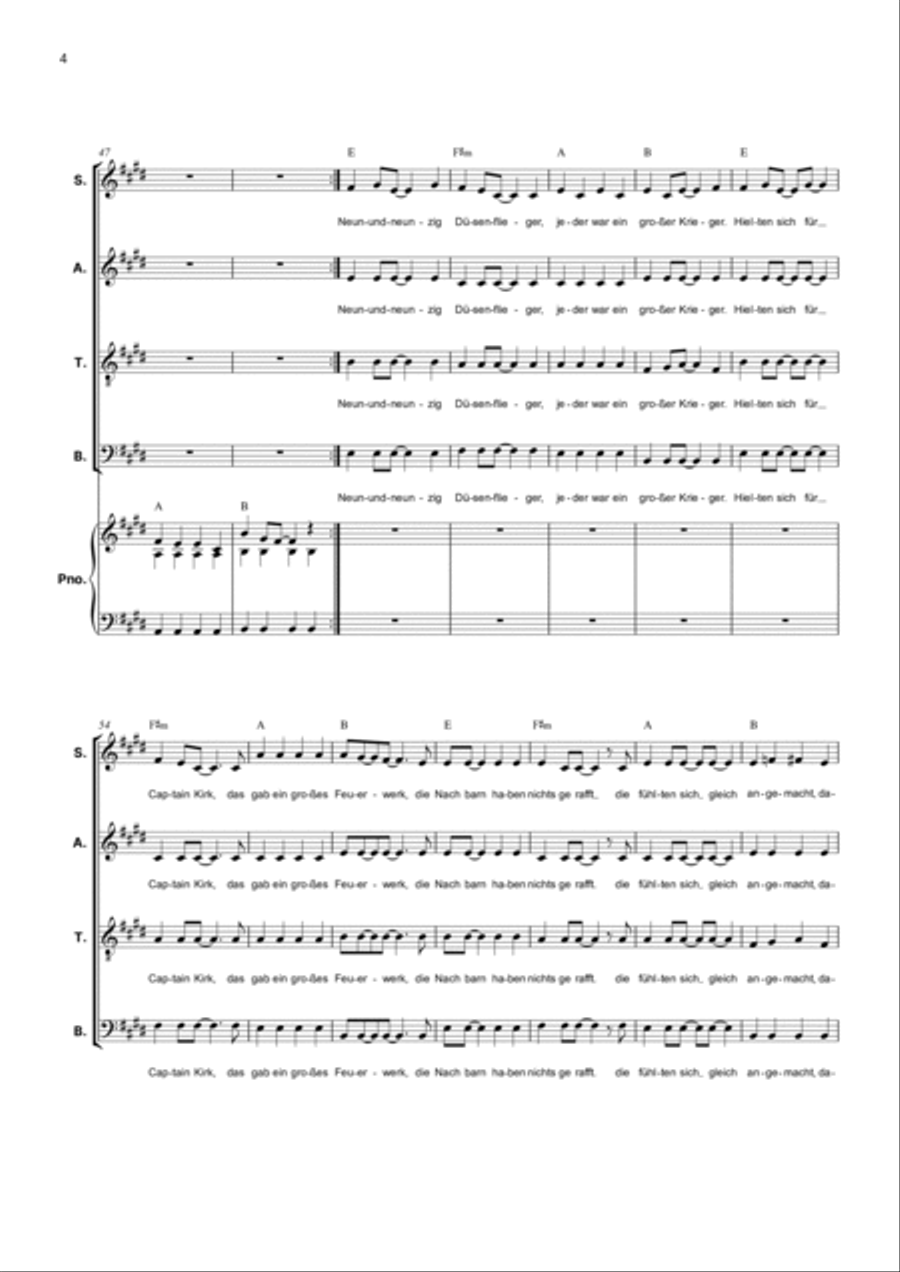 99 Red Balloons (99 Luftballons) 4-Part scores gallery preview page 4