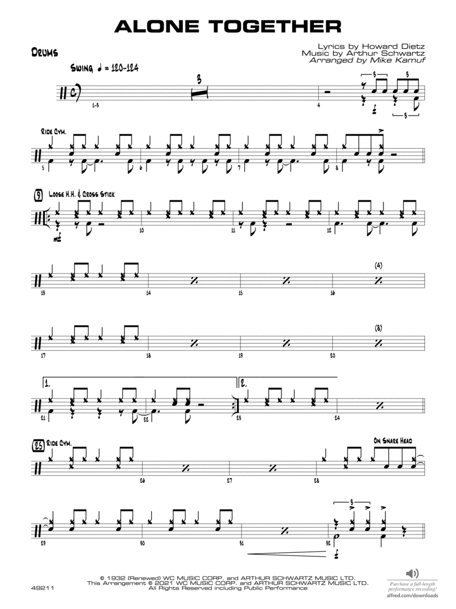 Alone Together: Drums Alone Together: Drums Jazz Ensemble scores gallery preview page 1