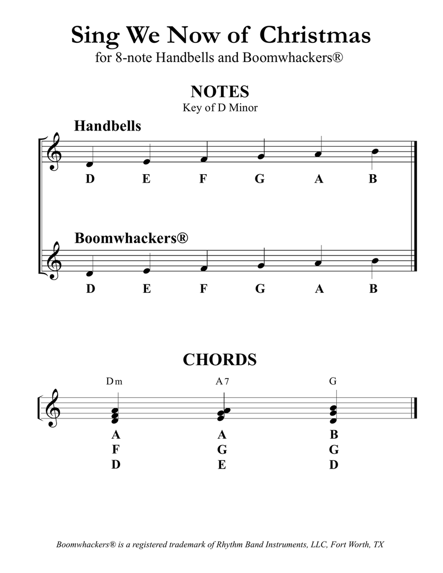 “Sing We Now of Christmas” for 8-note Bells and Boomwhackers® (with Black and White Notes) Handbell Choir scores gallery preview page 3