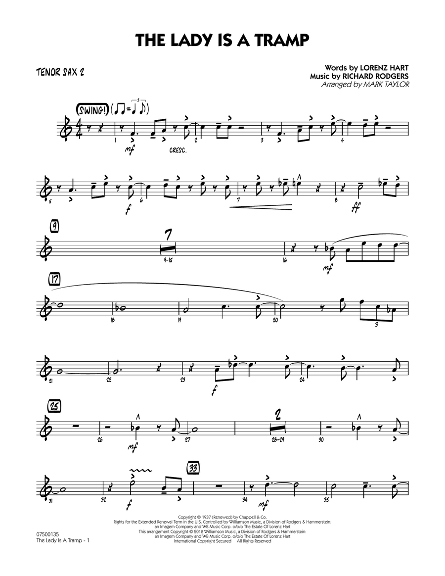 The Lady Is A Tramp - Tenor Sax 2 Jazz Ensemble scores gallery preview page 1