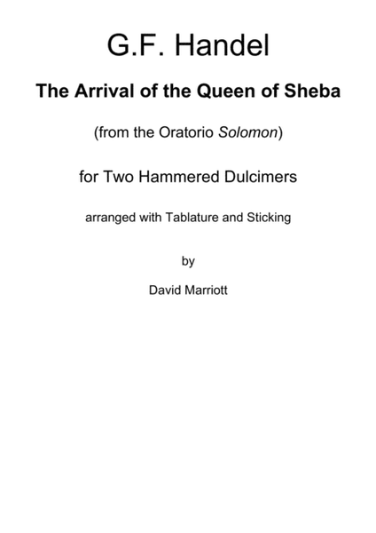 G.F. Handel The Arrival of the Queen of Sheba, Hammered Dulcimer Duet with Tablature and Sticking image number null
