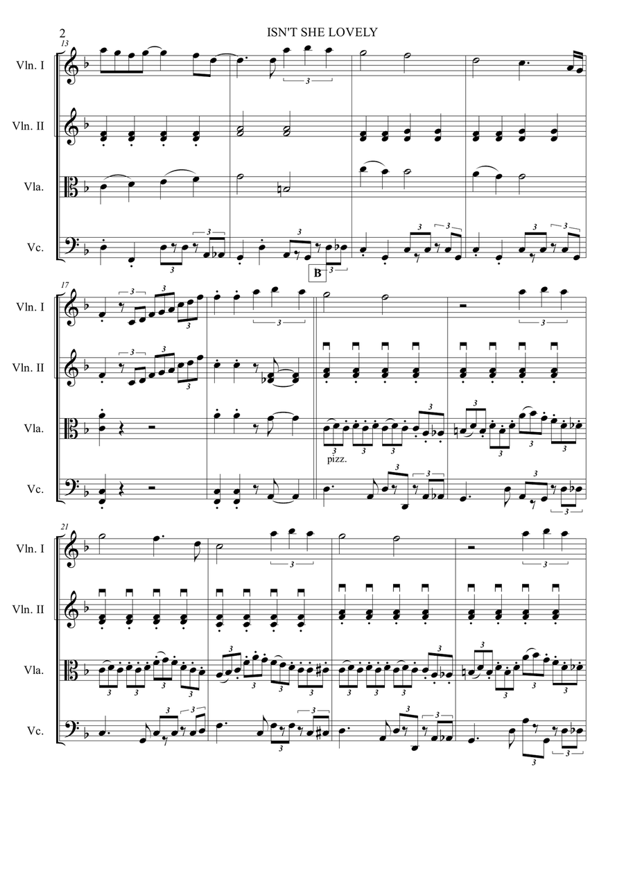 Isn't She Lovely String Quartet scores gallery preview page 3
