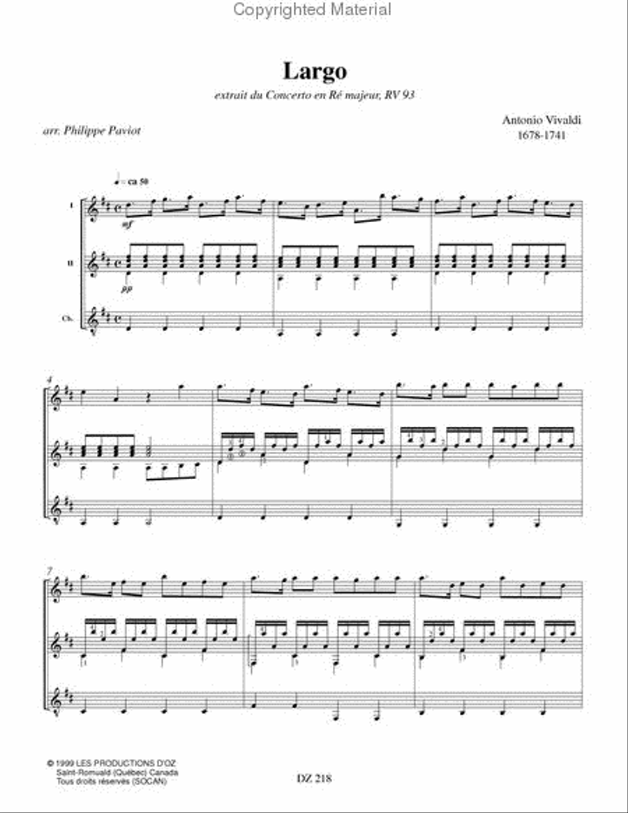 Largo (extrait du Concerto en Ré majeur, RV 93) Guitar Ensemble scores gallery preview page 2