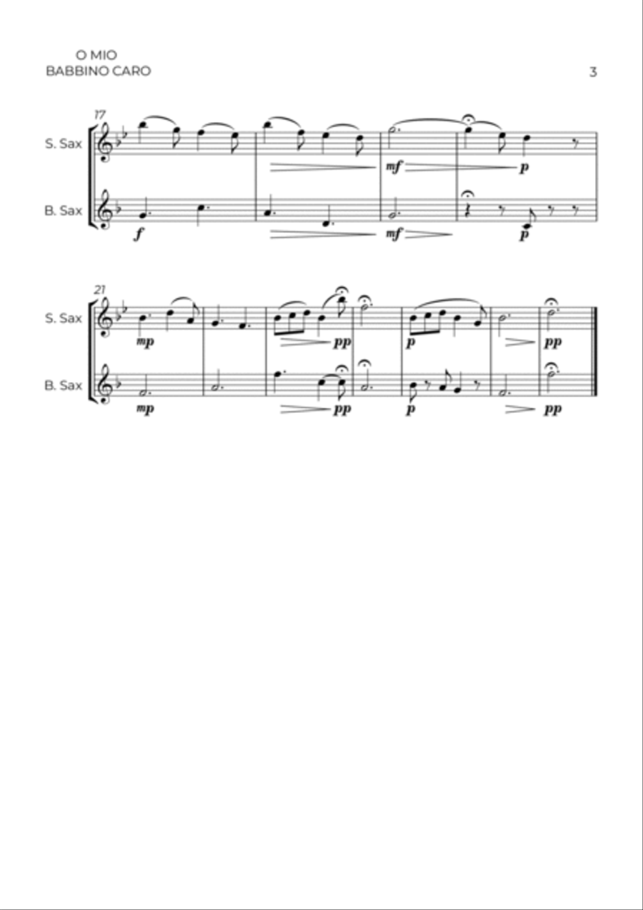 O MIO BABBINO CARO - SAX SOPRANO & BARITONE Woodwind Duet scores gallery preview page 3