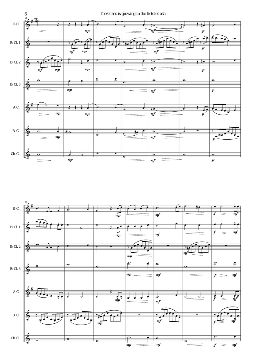 The Grass is Growing in the Field of Ash - for clarinet choir Clarinet Choir scores gallery preview page 6