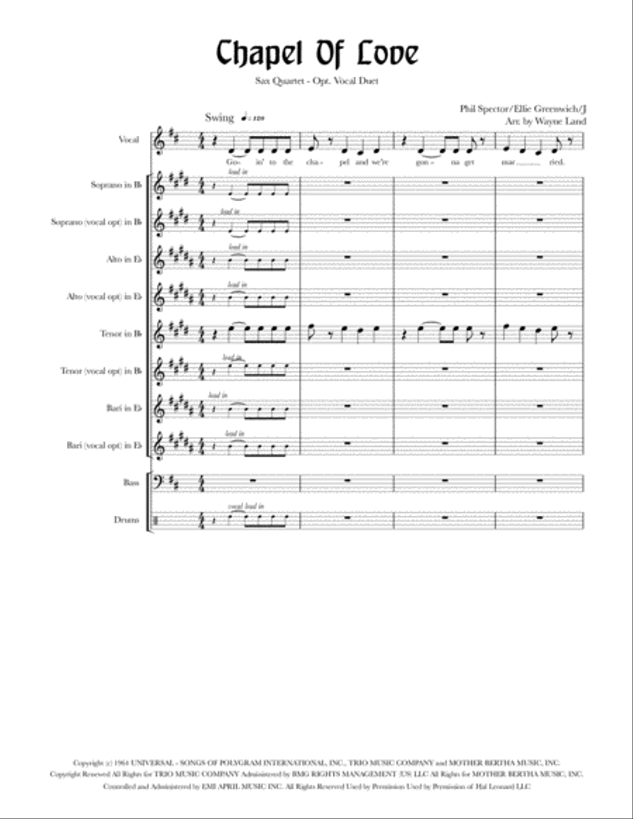 Chapel Of Love Saxophone Quartet scores gallery preview page 2
