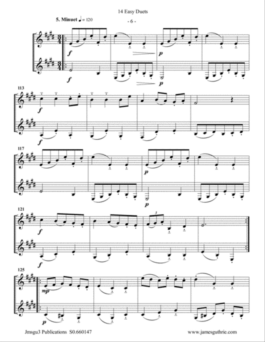 Bach: 14 Easy Duets for Bass Clarinet Duo Clarinet Duet scores gallery preview page 6