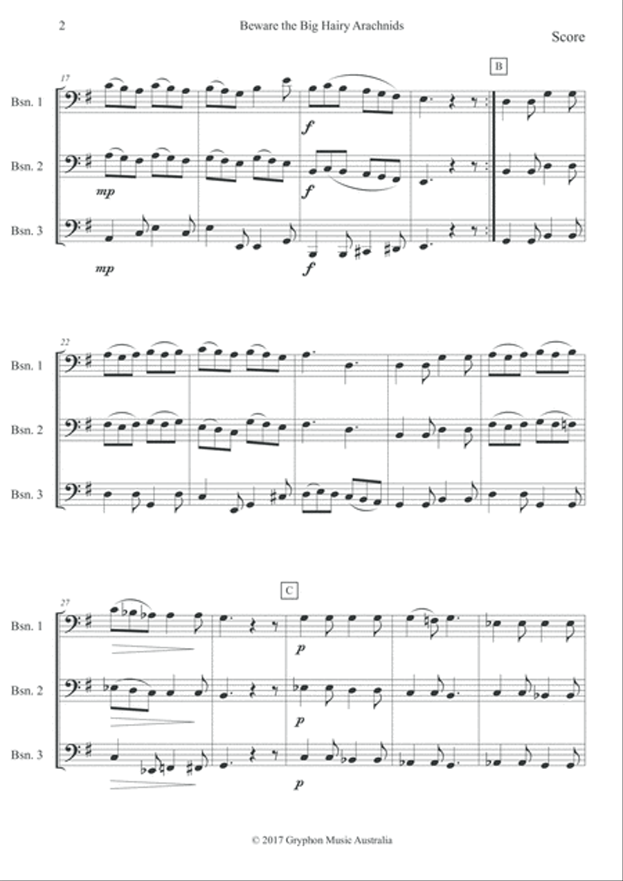 Beware the Big Hairy Arachnids for Bassoon Trio Woodwind Trio scores gallery preview page 3