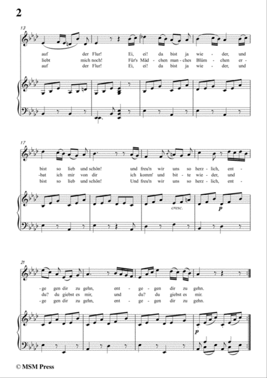 Schubert-An den Frühling,in A flat Major,for Voice&Piano Voice scores gallery preview page 4