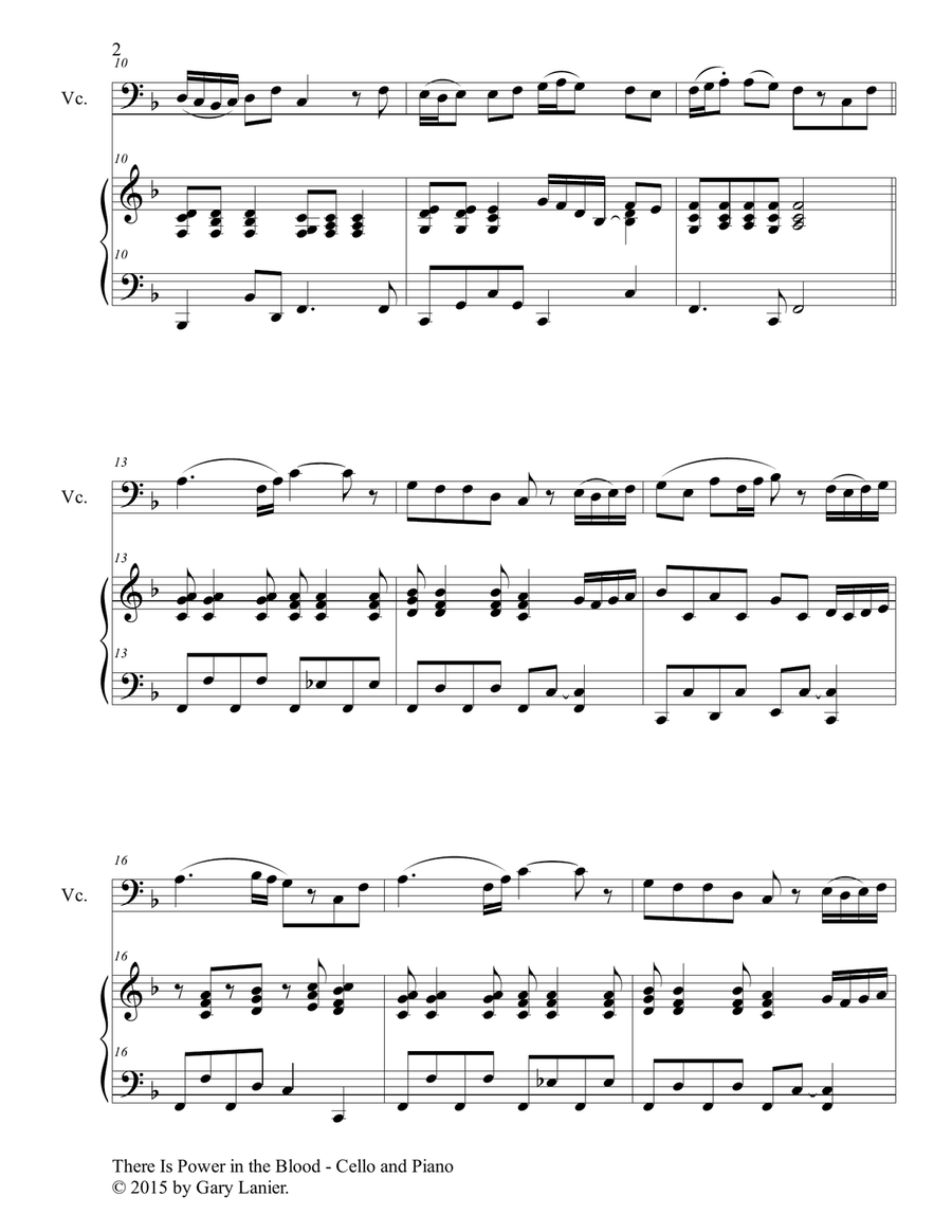 Gary Lanier: THERE IS POWER IN THE BLOOD (Duet – Cello & Piano with Parts) Piano scores gallery preview page 3