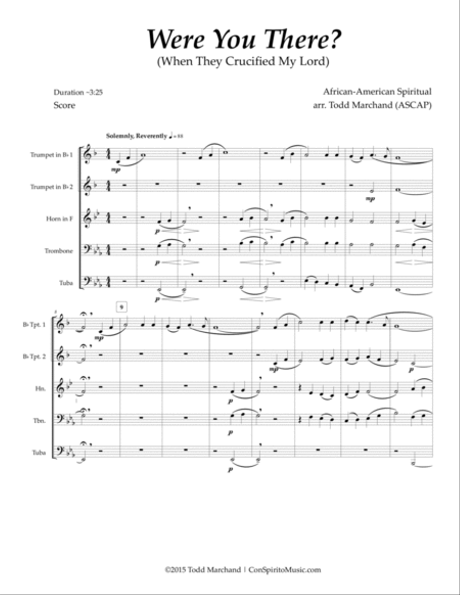 Were You There? (When They Crucified My Lord) - brass quintet Brass Quintet scores gallery preview page 3