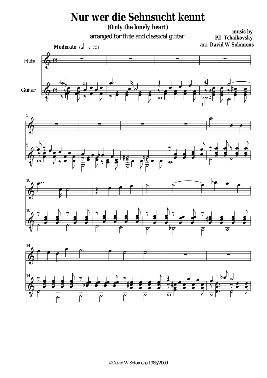 Nur wer die Sehnsucht kennt (Only the lonely heart) for flute and guitar Flute scores gallery preview page 1