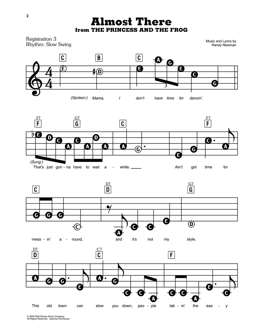 Almost There (from Disney's The Princess and the Frog) Electronic Keyboard scores gallery preview page 1