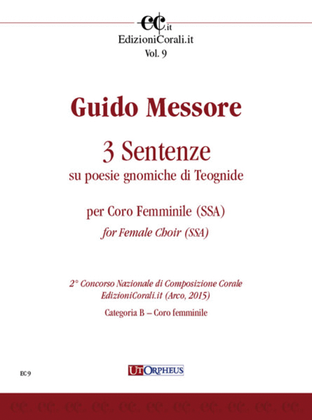 3 Sentenze su poesie gnomiche di Teognide for Female Choir (SSA) (2nd National Choral Composition Competition EdizioniCorali.it - Cat. Speciale – La Montagna)