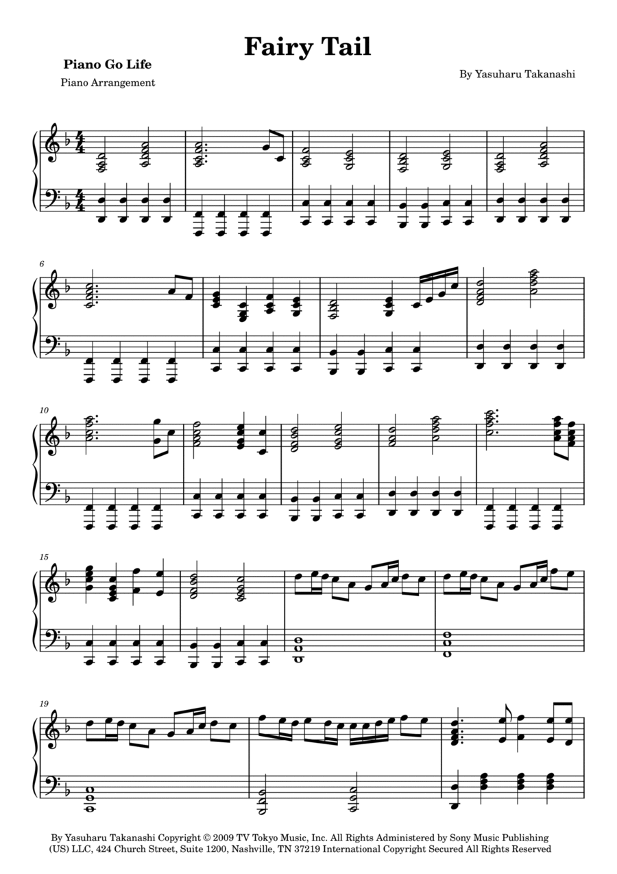 Fairy Tail Fairy Tail Piano Solo scores gallery preview page 1