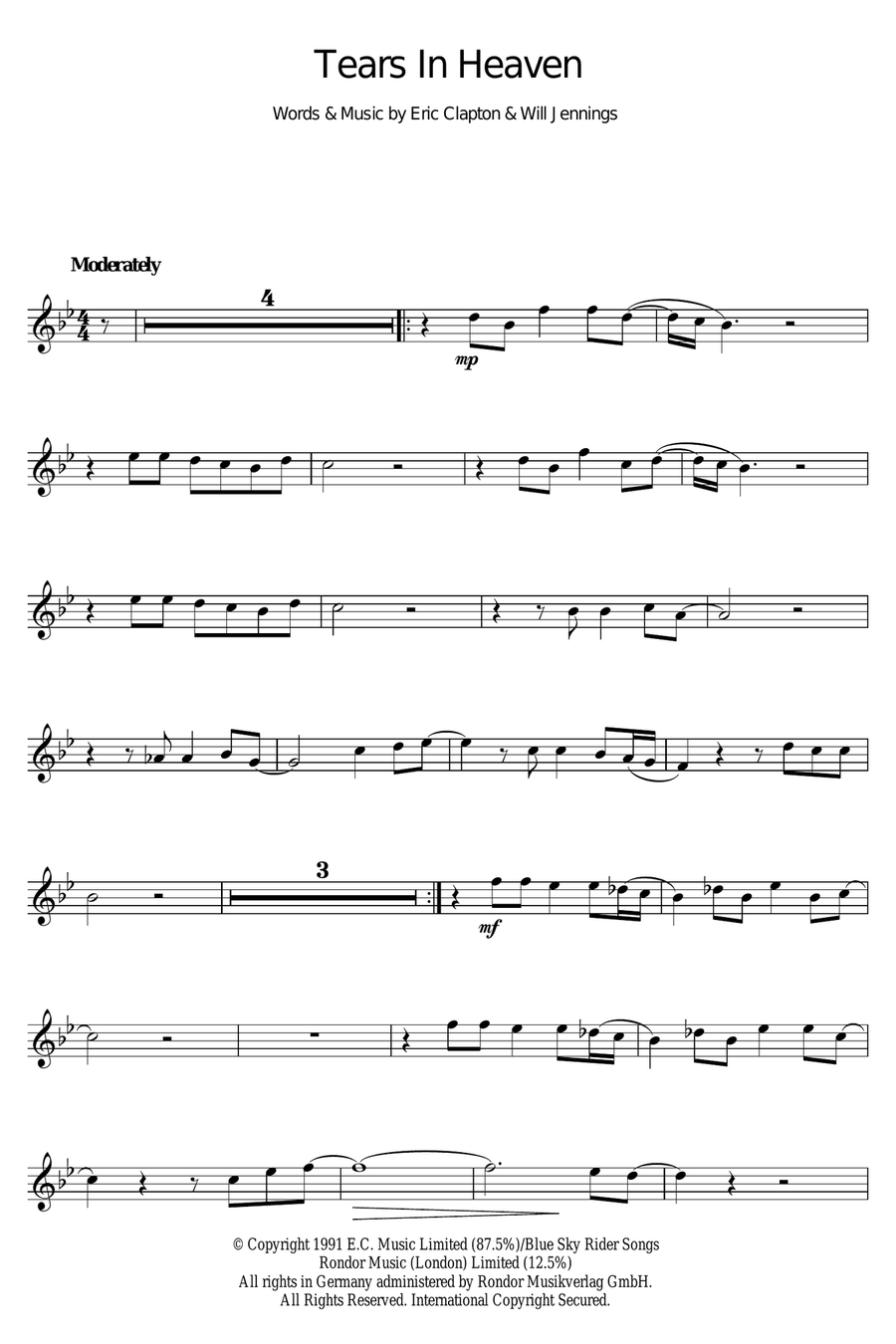 Tears In Heaven Tears In Heaven Clarinet Solo scores gallery preview page 1