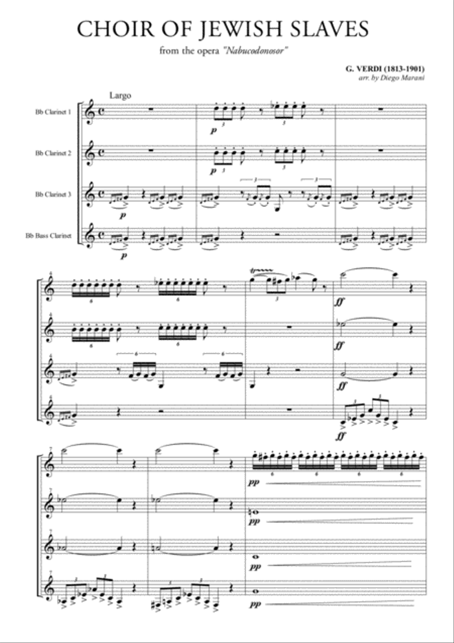 Choir of the Jewish Slaves for Clarinet Quartet Choir scores gallery preview page 1