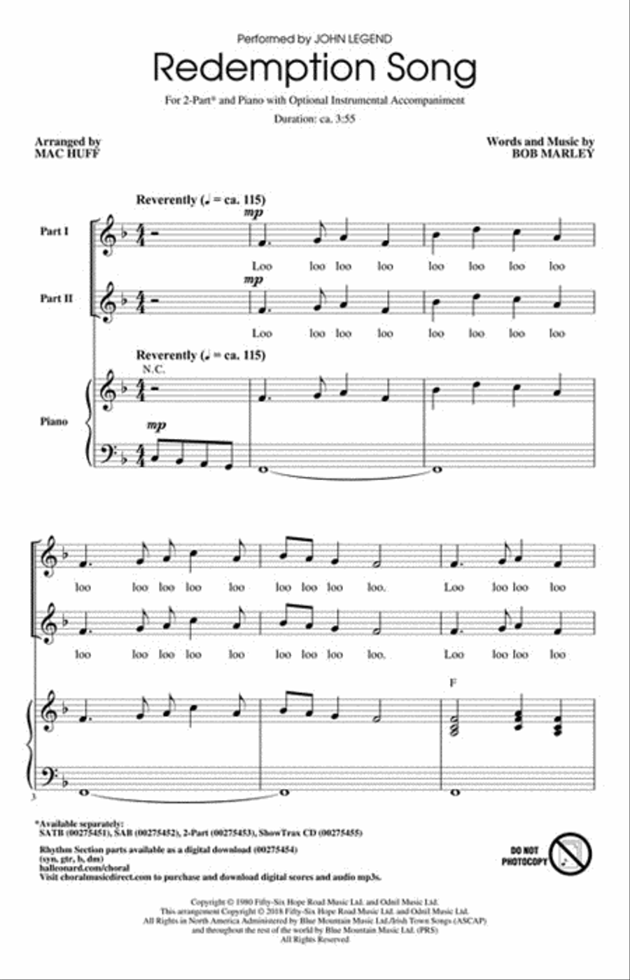 Redemption Song 2-Part scores gallery preview page 2