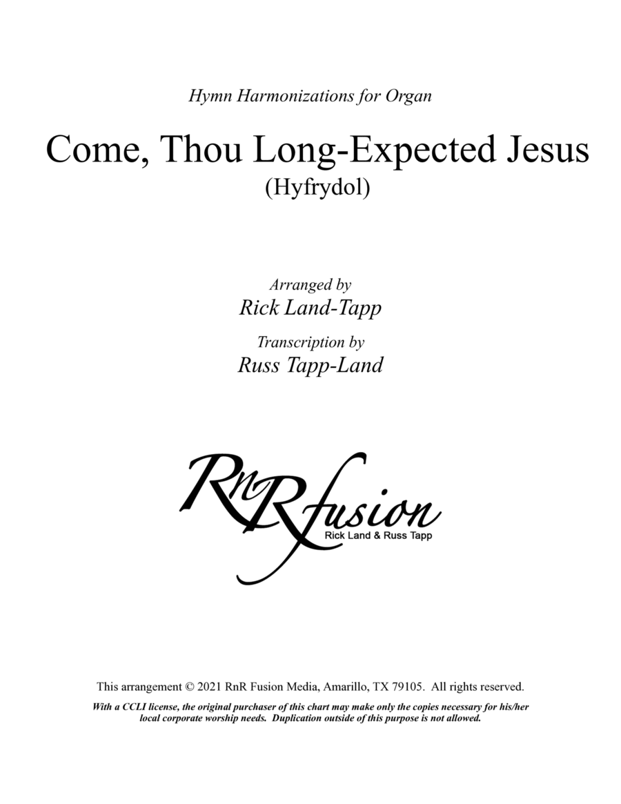 Come Thou Long-Expected Jesus - Christmas Hymn Harmonization for Organ image number null