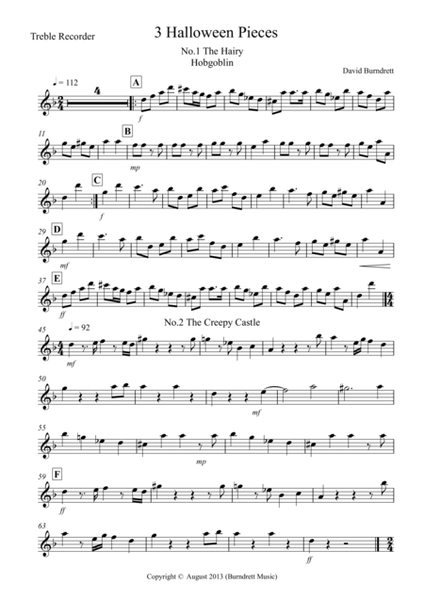 3 Halloween Pieces for Treble Recorder and Piano image number null