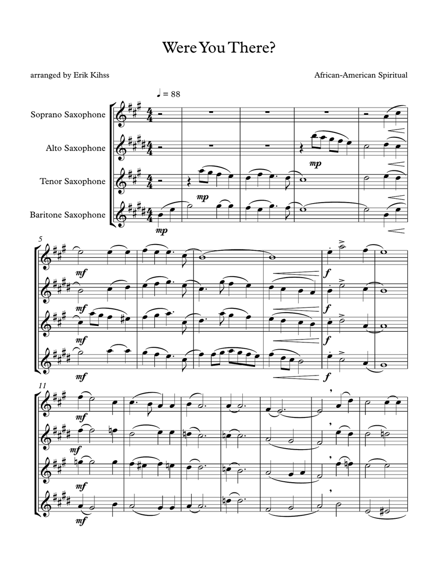 Were You There? - Saxophone Quartet Were You There? - Saxophone Quartet Saxophone Quartet scores gallery preview page 1