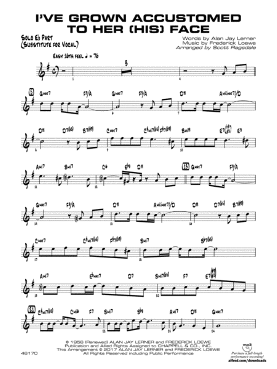 I've Grown Accustomed to Her (His) Face: Solo Eb Part (Substitute for Vocal) Jazz Ensemble scores gallery preview page 1