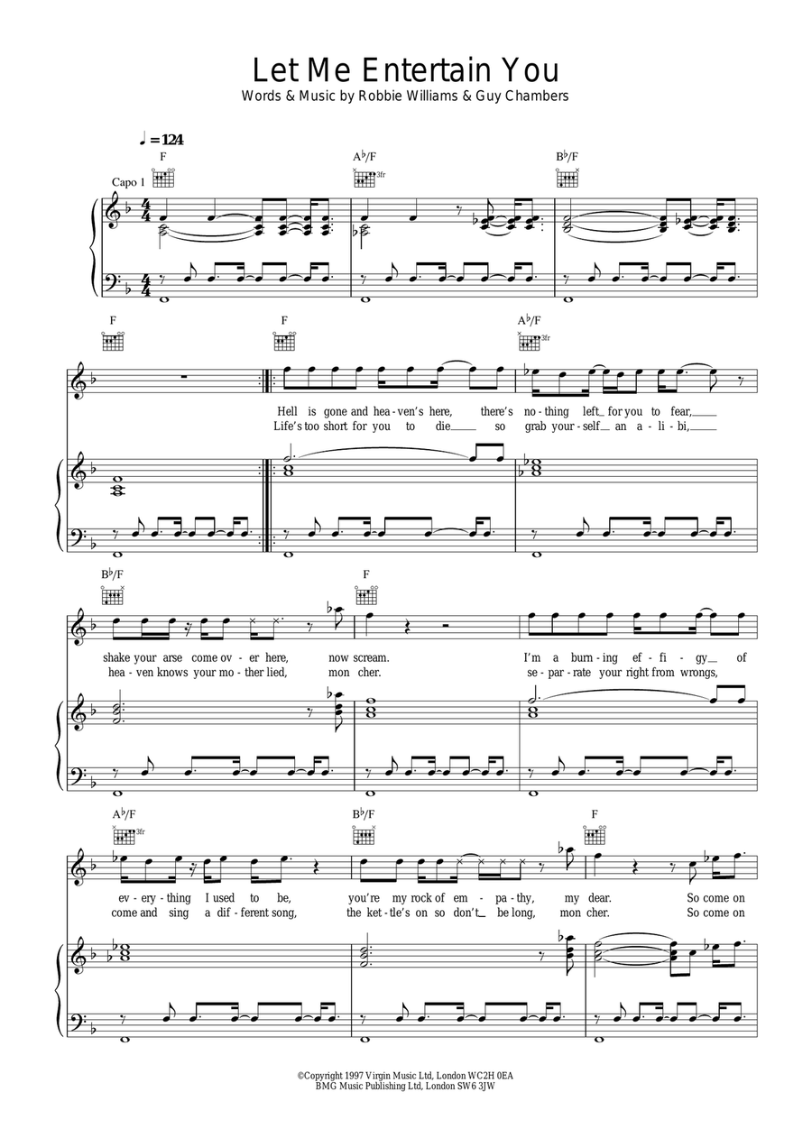 Let Me Entertain You Let Me Entertain You Piano, Vocal, Guitar scores gallery preview page 1