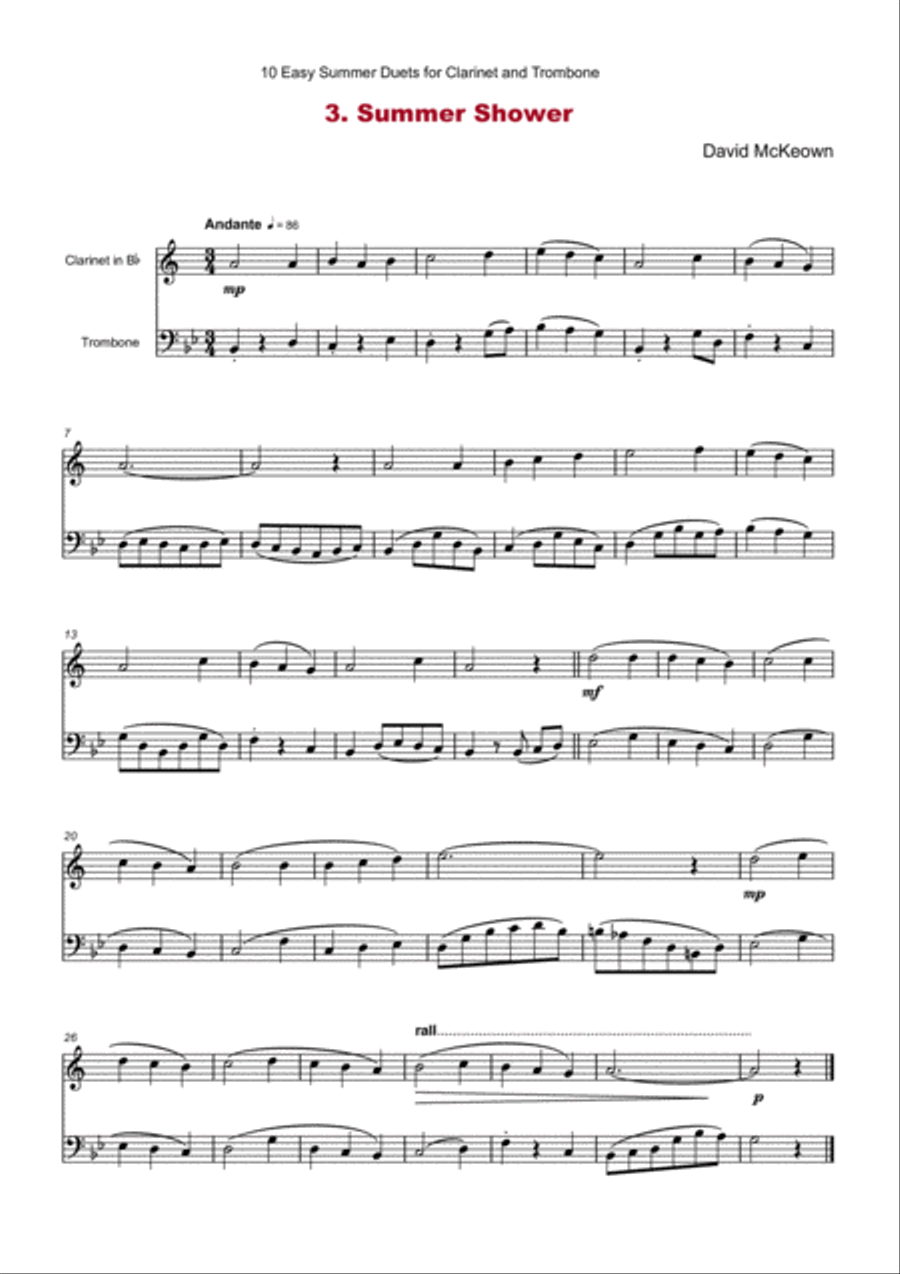 10 Easy Summer Duets for Clarinet and Trombone Clarinet scores gallery preview page 5