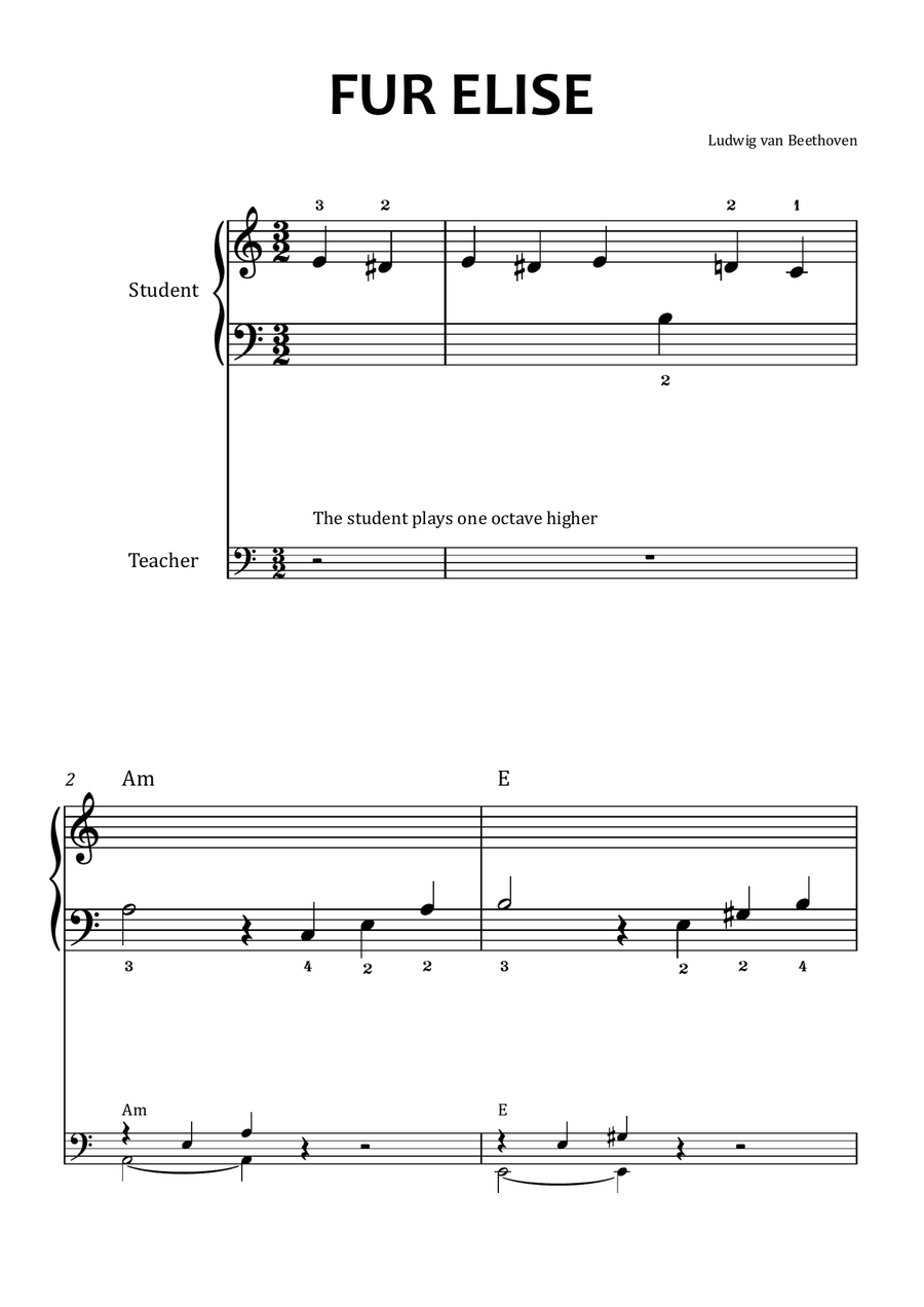 Fur Elise Easy Piano with Accompaniment and Chord Notation
