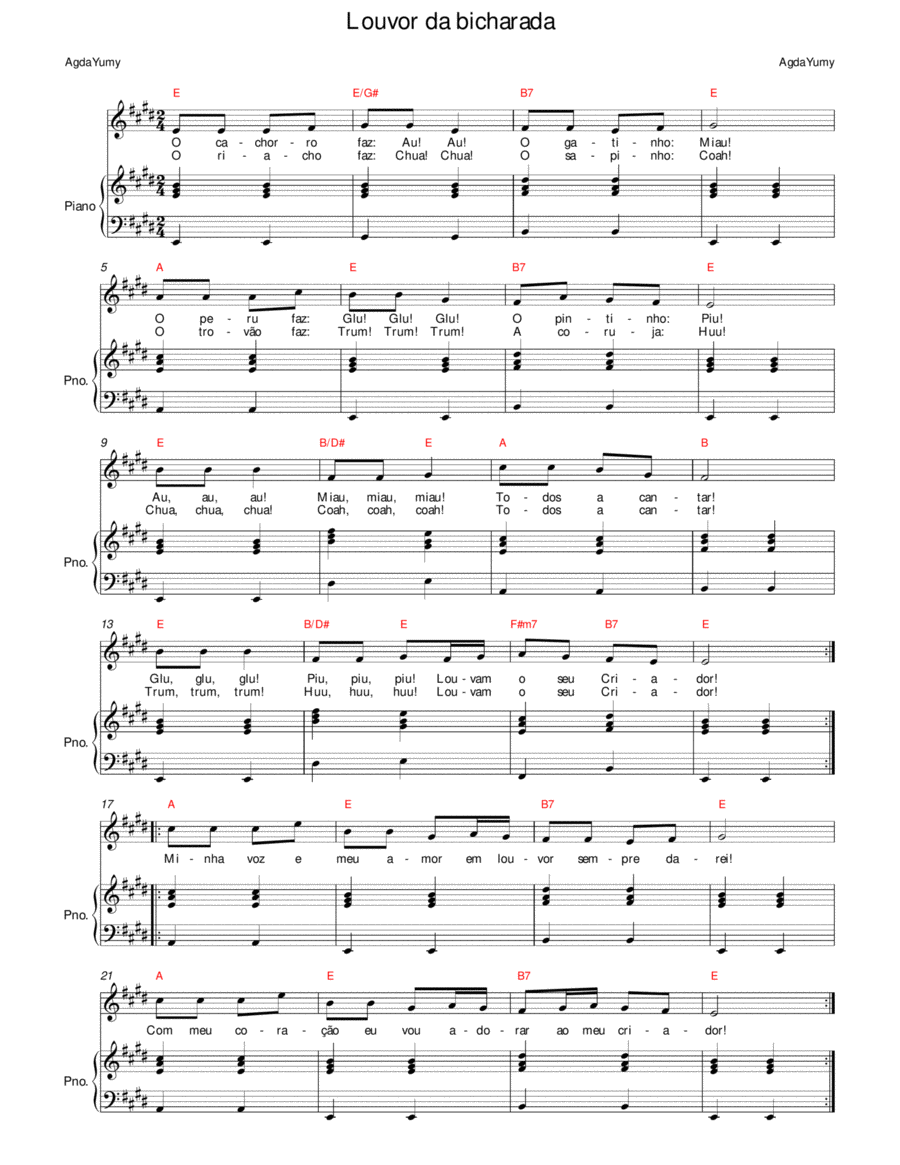 Louvor da bicharada Easy Piano scores gallery preview page 1